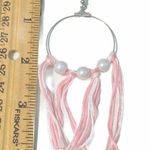 None Statement Earrings Tassel Fringe Big Hoops Faux Pearl Silver Pink White Silver Photo 2