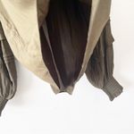 Ramy Brook Merry Ruffle Smocked Split Tie Neck Blouse Top in Olive Green Photo 3