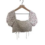 Princess Polly  Floral Crop Top Puff Sleeve Drawstring White Pink‎ Size 8 Photo 1