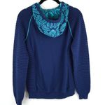 Title Nine  Pullover Navy Knit Hoodie‎ with Patterned Hood Size M Photo 3