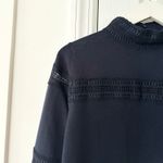 Sandro  Navy Blue Mock Neck Button Lattice Trim Sweater Wool Knit Top 2 Medium Photo 2