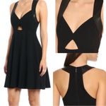 Alice + Olivia Racerback Lamb Leather Trim Shoulder Mini Dress in Black Photo 8