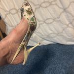 Casadei  Cream Floral Embroidered sequined slingback adjustable  Heels patent 10 Photo 10