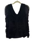 Tadashi Shoji  Black Ruched Mesh Long Sleeve Pleated Top Rhinestones‎ Size S Photo 4