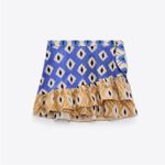 ZARA skirt printed Pareo wrap flounce hem abstract blue brown skirt New size S Photo 8