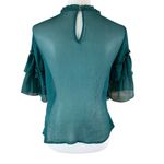 Lulumari  Teal Sheer Ruffle Blouse Floral Embroidered Boho Festival‎ Top Medium Photo 2
