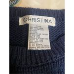 Christina Navy Blue with Bright Colored Paisley Pattern Crewneck Long Sleeve Han Size L Photo 7