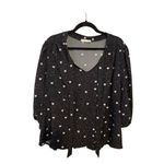 Black Star Print Long Sleeve Blouse With Tie Neckline Retrology 2X Photo 1