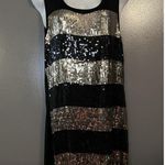 Maite Perroni Dress Womens 1X Black Gold Sequin Striped Tank Sleeveless Party Photo 0