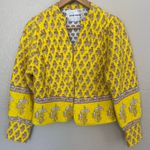 Antik Batik Mori Quilted Jacket Coat Womens Sz Medium Cotton Boho Yellow Floral Photo 2