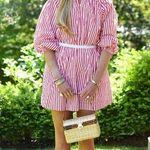 NWT Addison Bay Cotton Poplin Port Dress Super White Poppy Stripe Medium Red Photo 0