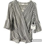 Late August  sz medium women's short bell sleeve hi low blouse striped grey white Photo 11