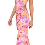 Lulus  Vibrant Babe Pink Multi Floral Cutout Drawstring Midi Dress size M NWT Photo 0