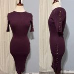 Say What? Say What Ribbed Knit Bodycon Dress Gold Button Detail Midi Burgundy Size L Photo 1