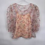 Kontrol  Romantic Cottagecore Fairy Top Womens XL Pink Sheer‎ Lined Puff Sleeve Photo 5