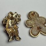 Santa Claus / Gingerbread Man Christmas Holiday Brooch Pin Lot Of 2 Gold Tone Photo 5