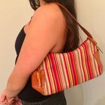 Fossil Multi Color Striped Shoulder Purse Baguette Bag Leather Accents and Key Photo 2