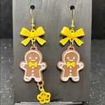 Gingerbread Man Earrings with Yellow Bows & Includes Baking Sheet Display Card ✨ Brown Photo 2