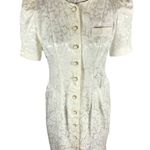 1980's jacquard cream coat dress puffy sleeves size medium White Photo 0