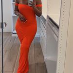SKIMS SOFT RIB OFF THE SHOULDER MAXI DRESS IN FIRE RED ORANGE SIZE 2X NWT Photo 1