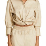 Alix NYC Loretta Knot Hem Cotton Shirt in Tan Womens Size M Size M Photo 0