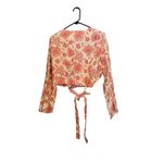 SAUNDERS COLLECTIVE Red Floral Long Sleeve Button Front Tie Waist Fredrique Top Size 10 Photo 3