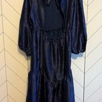 Topshop Women 8 Premium Textured Jacquard Blue Sheen Open Back Puff Sleeve Photo 1