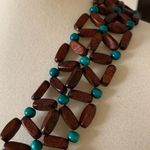 Wooden Beaded Boho Bag Purse Brown Teal Photo 3