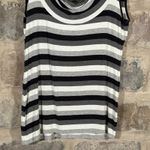 Vivienne Tam Cowl Neck Tank Woman's XL Striped Black White Gray Raw Hem Coastal Photo 2