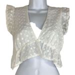 idem Ditto  White Eyelet Floral Crop Top Small Peplum Ruffle Sleeve Plunge Neck Photo 0