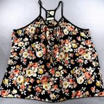 VTG Millibon USA Floral‎ Tank Top Black Sleeveless Blouse Racerback Summer Large Photo 0