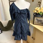 Majorelle Sonia Mini Dress in Blue Dot Ruffle Puff Sleeve Polka Dot Size Medium Photo 3