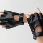 Punk Black Faux Leather Fingerless Gloves New Photo 2