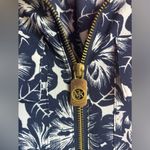 Michael Lots Kors Navy White Tropical Hibiscus Floral 1/2 Zip Blouse M Blue Size M Photo 1