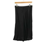 Ee:some USA Women’s Flat Front Pull On Side Slit Satin Flared Skirt Black Large Photo 1