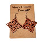 Handmade Wooden Dangle Floral Earrings Hook Unsigned 2" New Brown Photo 0