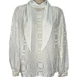 Vintage Joanna White Shiny Secretary Blouse Scarf Long Sleeve Size M Checkered Size M Photo 0