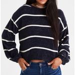 American Eagle  Gray/White Stripe Chenille Cropped Sweater Photo 5