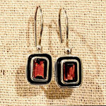 Vintage Emerald Cut Red Garnet Gemstone and Sterling Silver Drop Earrings Photo 6