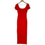 Haute Monde ‎ Red Stretch Ribbed Jersey Knit Side Slit Bodycon Scoop Maxi Dress S Photo 1