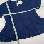 Hem & Thread  Womens Peplum Blouse Top Flutter Sleeve V Neck Navy Blue Size Small Photo 4