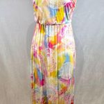 Full Circle Trends Beautiful yellow pink and blue print strapless maxi dress size small Photo 0