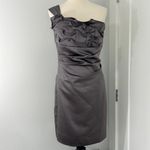 Phoebe Couture Size 12 Dove Gray One Shoulder Satin Ruffle Bodice Formal Dress Photo 1