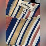 Monteau  Los Angeles Size XL Cold Shoulder Navy Cream Sage Striped Ruffle Top Photo 9