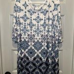 Naïf  Blue/White Print Scoop Neck 3/4 Sleeve Tunic Blouse 1X Photo 0