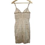 NWT Mandalay Cream Ivory Gold Beaded Fringe Midi Evening Cocktail Dress Womens 6 Photo 5