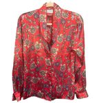 Vintage Martinique Equestrian Polo Print Red Gold Satin Blouse Small Photo 1