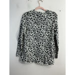 Loft Womans Petite Long Sleeve Pullover Sweater MP Black White Animal Print Photo 1