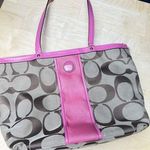 Coach SIGNATURE STRIPE TOTE KHAKI/MULBERRY F21950 Photo 0