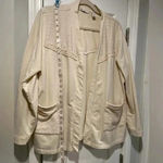 Isaac Mizrahi  Cream Stretch Cotton Eyelet Embroidered Trim Open Cardigan Size XL Photo 5